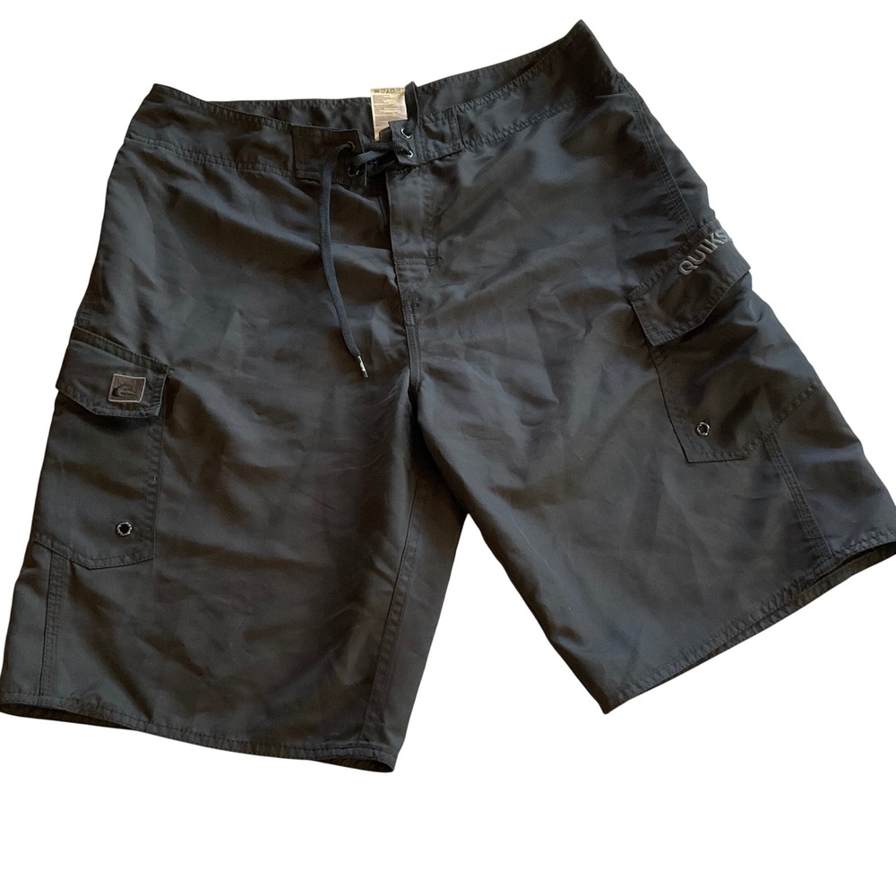 Quiksilver Mens Board Shorts Gray Cargo Pocket Drawstring Waist Size 34